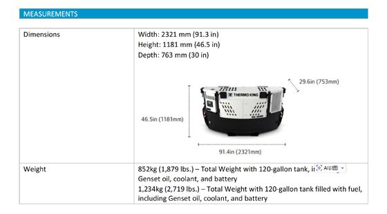 SG3500 サーモキング ディーゼルエンジン マリーンジェネレーター コンテナ冷凍ユニット 電動電源 優れた燃費 中国製工場